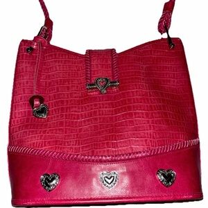 Stylish Pink Heart-Embellished Leather look Crocodile Women's Bag